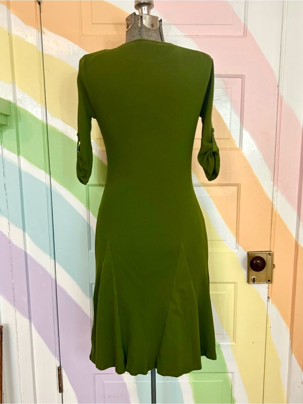 Lauren Ralph Lauren Green Henley Knit Dress Sz SP 3/4 Sleeve Fit & Flare👽 - Picture 4 of 12